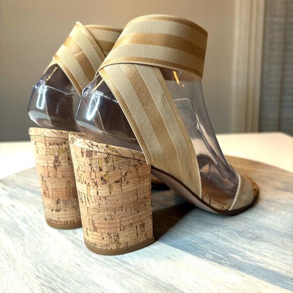 Gianvito Rossi Suede Cork Sandals Elastic Ankle Strap Beige 38.5 US 8.5 Italy - Picture 11 of 13